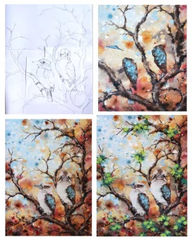 Regeneration Kookaburra progression - Artist Kristy-Ann