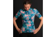 Floral Cycle Jersey - multi coloured flowers on a teal/grey background Performance Cycling Jersey | Cycling Clothing