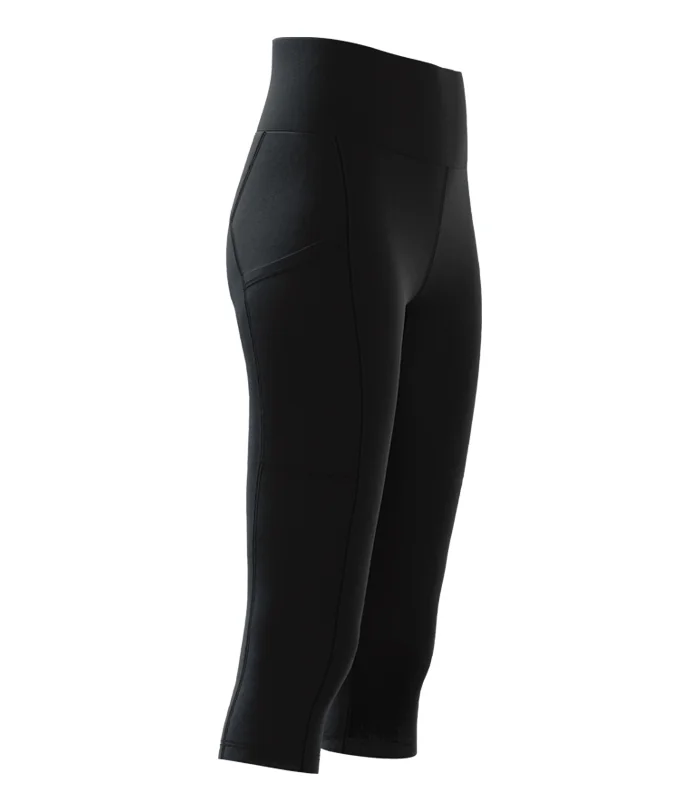 3/4 Length Medium Rise Tights, Pockets - Black