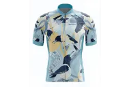 Magpies serenading the sunrise on a blue cycle jersey | Cycling Gear