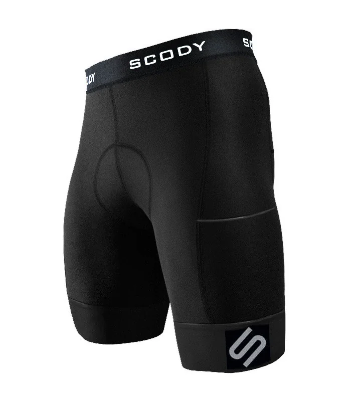 Black Cargo Cycle Shorts, X-Opaque Cuff, Pockets