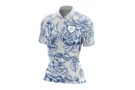 A cycle jersey with blue roses in outline on a white body | Cycling Jersey