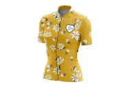 A cycle jersey with a buttercup yellow body with scattered white flowers | Cycling Jersey