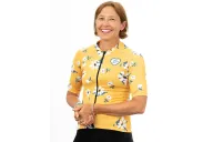 A cycle jersey with a buttercup yellow body with scattered white flowers | Cycling Jersey