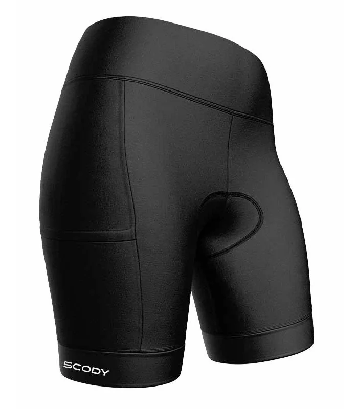 Black Cargo Cycle Shorts, X-Opaque Cuff, Pockets - Women