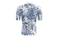 A cycle jersey with blue roses in outline on a white body | Cycling Jersey | Cycling Jersey