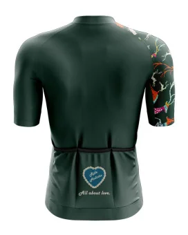 A cycle jersey with a bit of Christmas spirit - green jersey with (quite) subtle Reindeer on one arm | Cycling Jersey