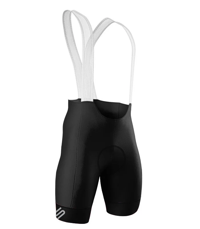 Black Cycle Bib Shorts, Silicone Gripper, Seamless Strap