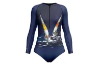 David Hart Sailing Boats Sleeved Swimsuit, UPF50+ | Beach Wear