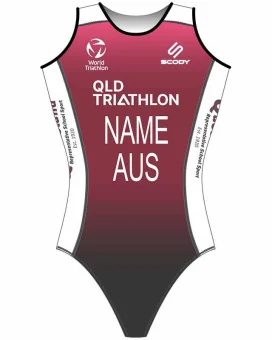 School Sports QLD White Women's WTS Triathlon Swim Suit, Named