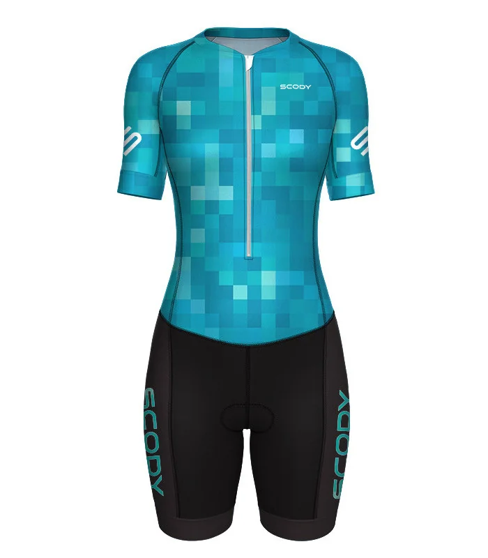Optimised A.I.R Triathlon Suit, 3/4 zip - Square Up Blue Lagoon