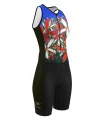 Women's sleeveless triathlon suit featuring David Hart's artwork Tangled Flowers. Flexible payment options| Triathlon Suits