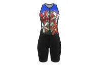 Women's sleeveless triathlon suit featuring David Hart's artwork Tangled Flowers. Flexible payment options| Triathlon Suits