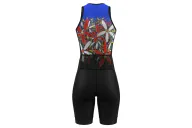 Women's sleeveless triathlon suit featuring David Hart's artwork Tangled Flowers. Flexible payment options| Triathlon Suits
