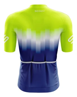 Aero Optimised Cycle Jersey Fluoro Lime upper through white through cobalt blue lower | Made in Australia