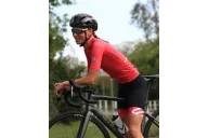 Staple Strawberry with sky blue logo detail Optimise Cycle Jersey and Strawberry Icon Bibs| Cycling Clothing