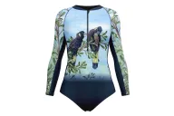 Kristy Ann Duffy Black Cockatoo Sleeved Swimsuit, UPF50+ | Beach Wear