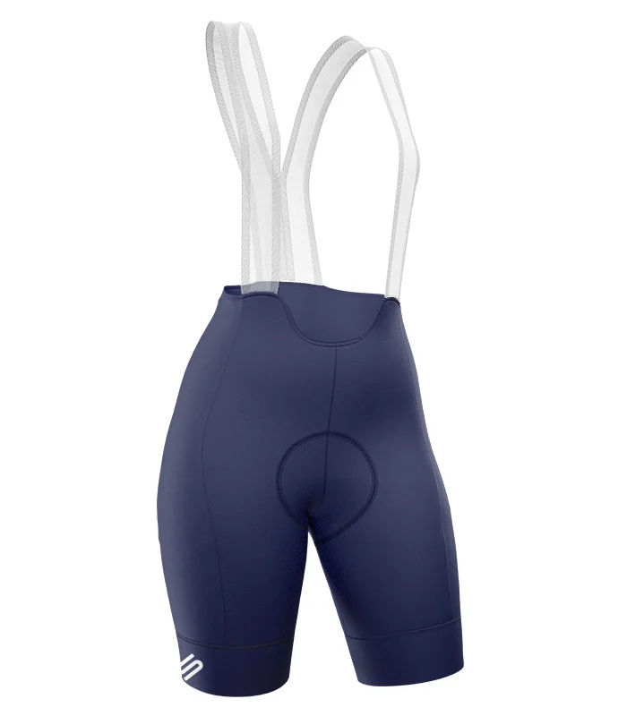 Navy Cycle Bib Shorts, X-Opaque Cuff, Seamless Strap - Women