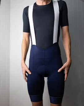 Men’s Navy Cycling Bib Shorts – Seamless Straps | SCODY