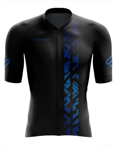 Aero Optimised Cycle Jersey Geo Blue - Blue Pattern with Black Cycling Jersey | Made in Australia