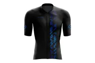 Aero Optimised Cycle Jersey Geo Blue - Blue Pattern with Black Cycling Jersey | Made in Australia