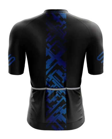 Aero Optimised Cycle Jersey Geo Blue - Blue Pattern with Black Cycling Jersey | Made in Australia