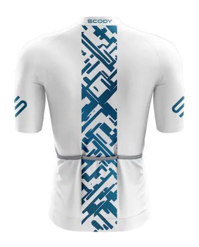 Aero Optimised Cycle Jersey Geo Green - White Cycle Jersey with Green/Teal Geo pattern | Made in Australia