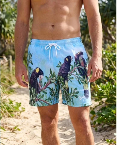 Unisex Board Shorts – Black Cockatoo Design | SCODY