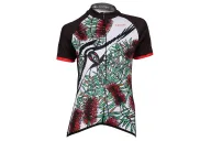 Swooping Magpie cycle jersey with bottlebrush detail and red sleeves